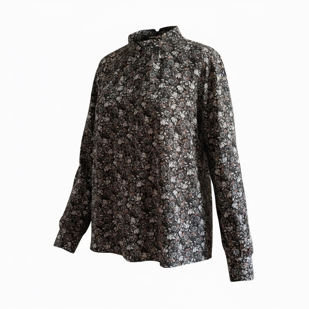 LOFT Plus Womens Black Floral Mock Neck Long Sleeve Blouse Size 20 High Neck Top